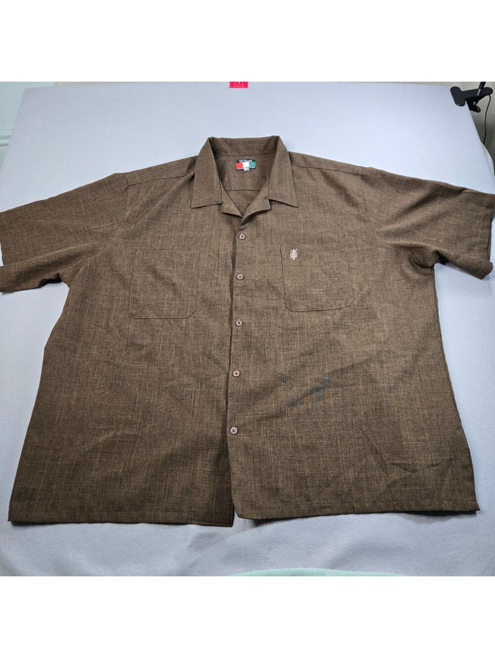 D'Accord Mens 4X Brown Embroidered Crest Button Down Big Tall Camp Shirt Vintage